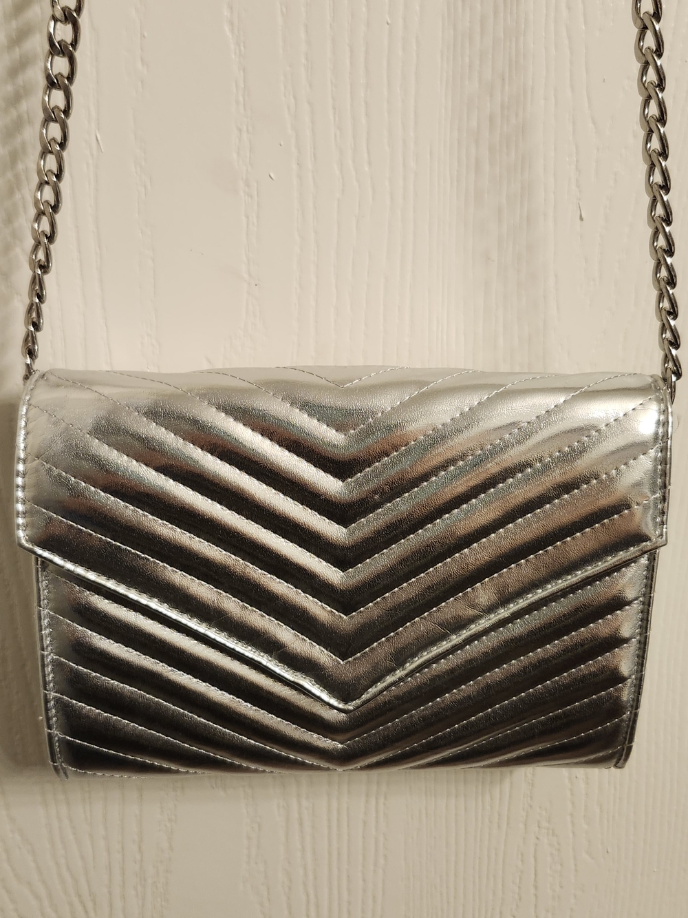 Metallic Silver Quilted Chain Shoulder Bag